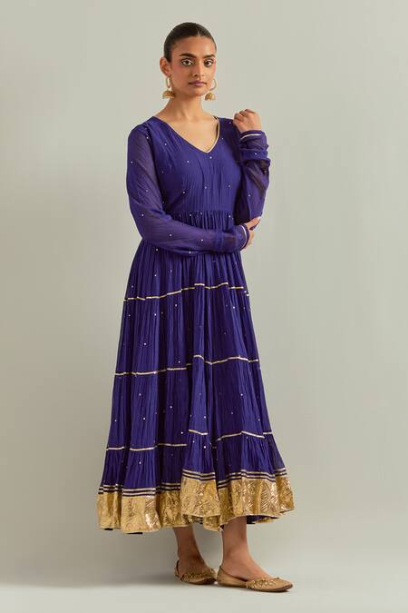 Buy Ikshita Choudhary Blue Chanderi, Organza Zari, Embroidery V-neck Anarkali Set With Dupatta Online at Aza Fashions Buy_Ikshita Choudhary_Blue Chanderi, Organza Zari, Embroidery V-neck Anarkali Set With Dupatta _Online_at_Aza_Fashions