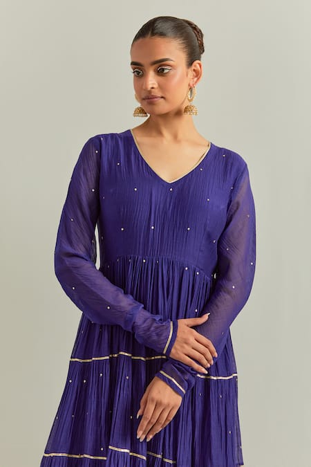 Ikshita Choudhary Blue Chanderi, Organza Zari, Embroidery V-neck Anarkali Set With Dupatta at Aza Fashions Ikshita Choudhary_Blue Chanderi, Organza Zari, Embroidery V-neck Anarkali Set With Dupatta _at_Aza_Fashions