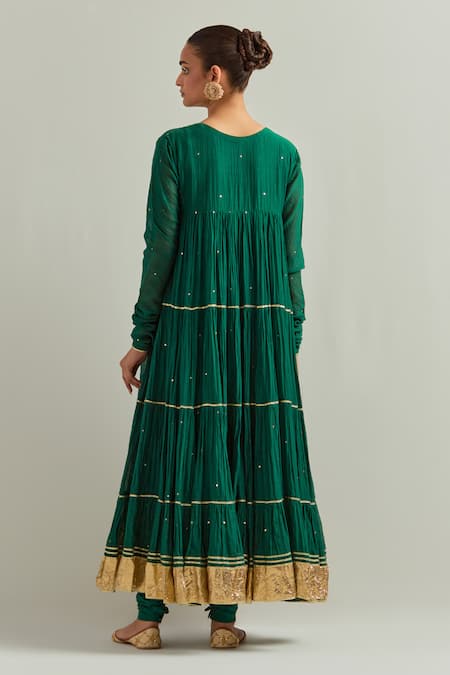 Ikshita Choudhary Green Chanderi Anarkali Set