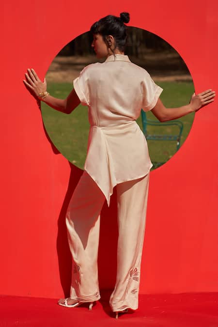 Zwaan Ivory Linen Satin Stella Shirt & Pant Set 