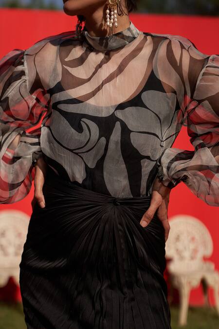 Zwaan_Black Sage Satin Skirt _Online_at_Aza_Fashions