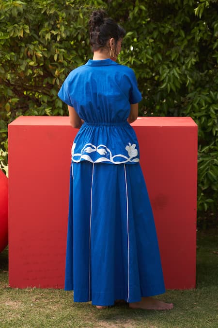 Zwaan Faye Blue Embroidered Top & Skirt Set 