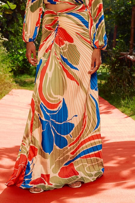 Zwaan_Multi Color Satin Off-shoulder Sandra Skirt Set _Online_at_Aza_Fashions