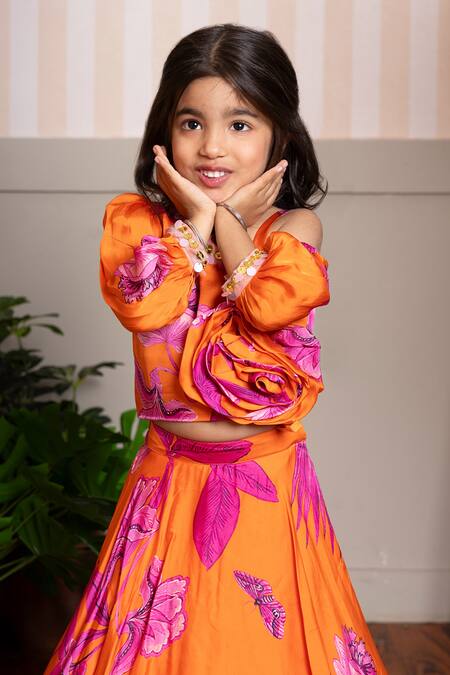 Kirti Agarwal - Pret N Couture Orange Organza, Satin Fabric Flowers Designer Vibrant Lehenga Set Online at Aza Fashions Kirti Agarwal - Pret N Couture_Orange Organza, Satin Fabric Flowers Designer Vibrant Lehenga Set _Online_at_Aza_Fashions