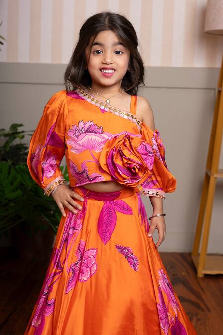 Kirti Agarwal - Pret N Couture Orange Organza, Satin Fabric Flowers Designer Vibrant Lehenga Set at Aza Fashions Kirti Agarwal - Pret N Couture_Orange Organza, Satin Fabric Flowers Designer Vibrant Lehenga Set _at_Aza_Fashions