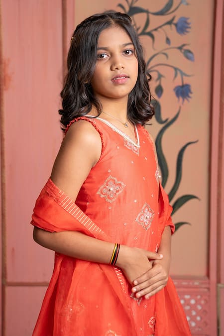 Buy Kirti Agarwal - Pret N Couture Orange Chanderi, Organza Embroidery Kurta Sharara Set Online at Aza Fashions Buy_Kirti Agarwal - Pret N Couture_Orange Chanderi, Organza Embroidery Kurta Sharara Set _Online_at_Aza_Fashions