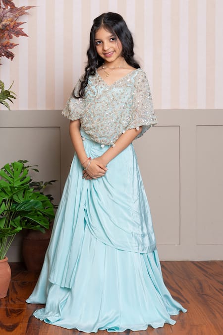 Buy Kirti Agarwal - Pret N Couture Aqua Crepe, Organza Sequins, Embroidery, Sea Green Designer Top And Lehenga Set Online at Aza Fashions Buy_Kirti Agarwal - Pret N Couture_Aqua Crepe, Organza Sequins, Embroidery, Sea Green Designer Top And Lehenga Set _Online_at_Aza_Fashions