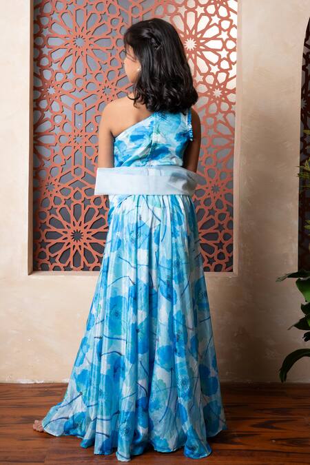 Kirti Agarwal - Pret N Couture Blue Chinon, Crepe Beads, Sequins Ocean Printed Lehenga Set Online at Aza Fashions Kirti Agarwal - Pret N Couture_Blue Chinon, Crepe Beads, Sequins Ocean Printed Lehenga Set _Online_at_Aza_Fashions