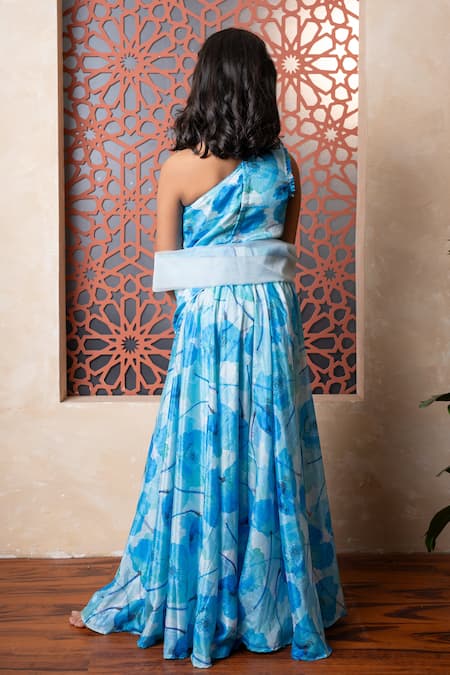 Shop Kirti Agarwal - Pret N Couture Blue Chinon, Crepe Beads, Sequins Ocean Printed Lehenga Set at Aza Fashions Shop_Kirti Agarwal - Pret N Couture_Blue Chinon, Crepe Beads, Sequins Ocean Printed Lehenga Set _at_Aza_Fashions