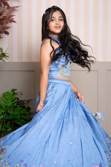 Kirti Agarwal - Pret N Couture Blue Silk Embroidery Lehenga Set Online at Aza Fashions Kirti Agarwal - Pret N Couture_Blue Silk Embroidery Lehenga Set_Online_at_Aza_Fashions