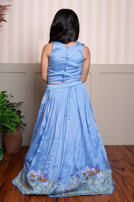 Shop Kirti Agarwal - Pret N Couture Blue Silk Embroidery Lehenga Set at Aza Fashions Shop_Kirti Agarwal - Pret N Couture_Blue Silk Embroidery Lehenga Set_at_Aza_Fashions