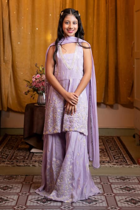 Kirti Agarwal - Pret N Couture Purple Chanderi, Chiffon Embroidery Kurta Sharara Set Online at Aza Fashions Kirti Agarwal - Pret N Couture_Purple Chanderi, Chiffon Embroidery Kurta Sharara Set _Online_at_Aza_Fashions