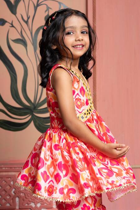 Kirti Agarwal - Pret N Couture_Pink Modal, Satin Beads And Peach Kurta Sharara Set_Online_at_Aza_Fashions