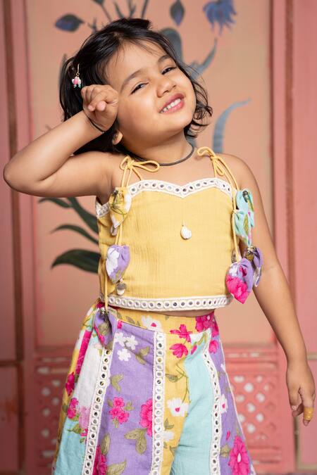 Kirti Agarwal - Pret N Couture_Yellow Linen, Cotton Multicolour Top And Flared Pant Set _Online_at_Aza_Fashions