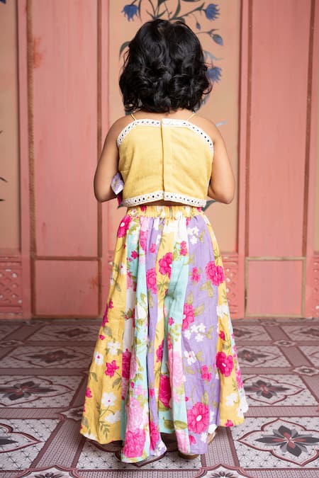 Shop_Kirti Agarwal - Pret N Couture_Yellow Linen, Cotton Multicolour Top And Flared Pant Set _at_Aza_Fashions