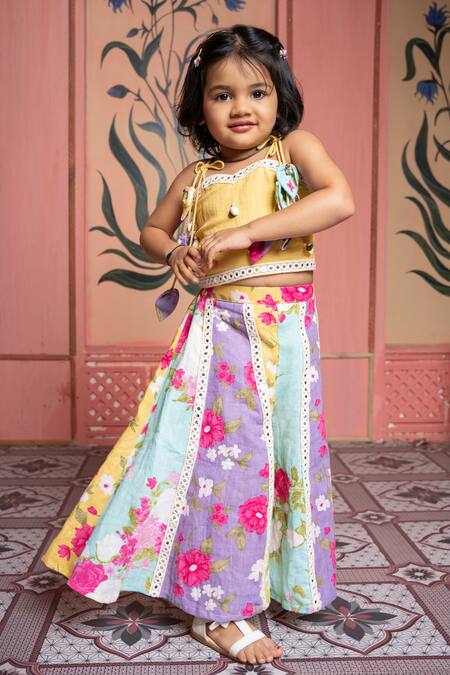 Buy_Kirti Agarwal - Pret N Couture_Yellow Linen, Cotton Multicolour Top And Flared Pant Set _Online_at_Aza_Fashions