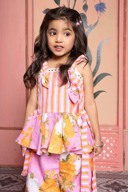 Kirti Agarwal - Pret N Couture Pink Linen Floral Print Kurta And Flared Pant Set at Aza Fashions Kirti Agarwal - Pret N Couture_Pink Linen Floral Print Kurta And Flared Pant Set _at_Aza_Fashions