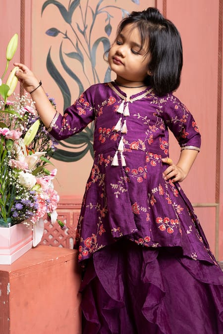 Buy_Kirti Agarwal - Pret N Couture_Purple Silk, Organza Tassels, Embroidery Designer Peplum Tunic And Lehenga _Online_at_Aza_Fashions
