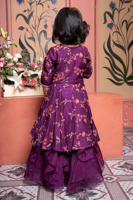 Shop_Kirti Agarwal - Pret N Couture_Purple Silk, Organza Tassels, Embroidery Designer Peplum Tunic And Lehenga _at_Aza_Fashions