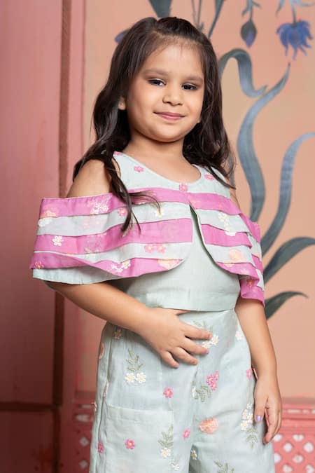 Kirti Agarwal - Pret N Couture_Green , Silk Embroidery Sea Top And Palazzo Set _Online_at_Aza_Fashions