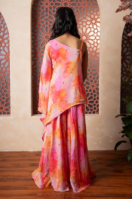 Kirti Agarwal - Pret N Couture Vibrant Pink Crop Top Cape Sharara Set 