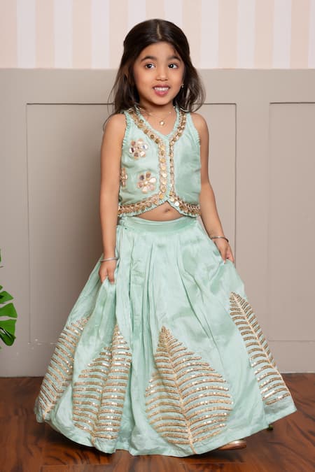 Buy_Kirti Agarwal - Pret N Couture_Green Silk Beads, Sequins, Embroidery Mint Lehenga Set_Online_at_Aza_Fashions