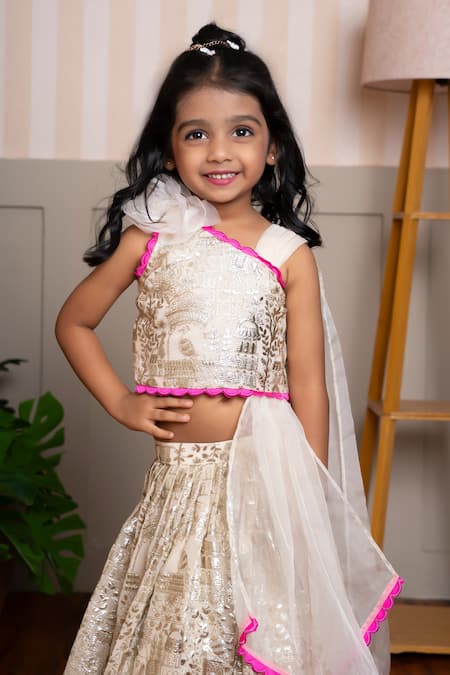 Kirti Agarwal - Pret N Couture_Cream Georgette, Organza Embroidery And Pink Draped Top With Lehenga _Online_at_Aza_Fashions