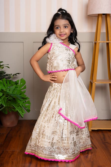 Kirti Agarwal - Pret N Couture Cream Georgette, Organza Embroidery And Pink Draped Top With Lehenga