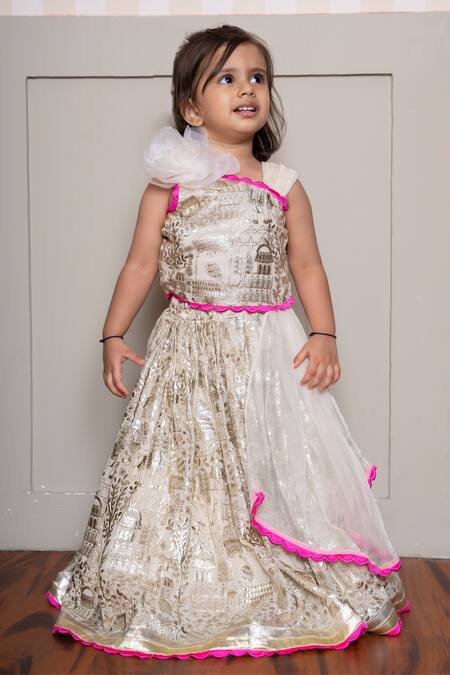 Buy_Kirti Agarwal - Pret N Couture_Cream Georgette, Organza Embroidery And Pink Draped Top With Lehenga _Online_at_Aza_Fashions