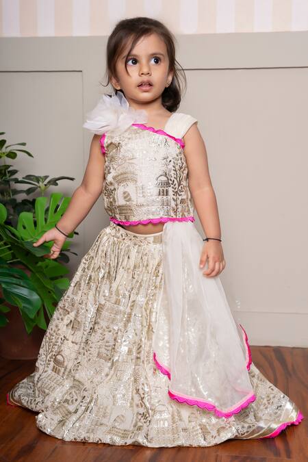 Shop_Kirti Agarwal - Pret N Couture_Cream Georgette, Organza Embroidery And Pink Draped Top With Lehenga _Online_at_Aza_Fashions