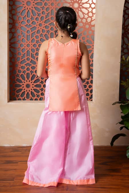 Shop Kirti Agarwal - Pret N Couture Orange Silk Embroidery Pink Kurta And Palazzo Set at Aza Fashions Shop_Kirti Agarwal - Pret N Couture_Orange Silk Embroidery Pink Kurta And Palazzo Set _at_Aza_Fashions