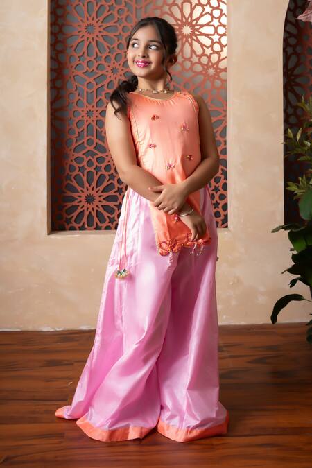 Kirti Agarwal - Pret N Couture Orange Silk Embroidery Pink Kurta And Palazzo Set Online at Aza Fashions Kirti Agarwal - Pret N Couture_Orange Silk Embroidery Pink Kurta And Palazzo Set _Online_at_Aza_Fashions