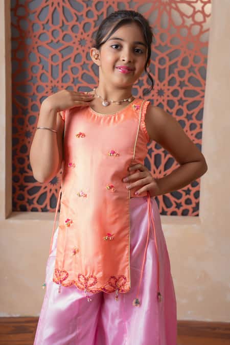 Buy Kirti Agarwal - Pret N Couture Orange Silk Embroidery Pink Kurta And Palazzo Set Online at Aza Fashions Buy_Kirti Agarwal - Pret N Couture_Orange Silk Embroidery Pink Kurta And Palazzo Set _Online_at_Aza_Fashions