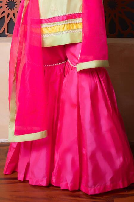 Kirti Agarwal - Pret N Couture Green Silk, Cotton, Organza Embroidery Designer Pink And Tunic Sharara Set at Aza Fashions Kirti Agarwal - Pret N Couture_Green Silk, Cotton, Organza Embroidery Designer Pink And Tunic Sharara Set _at_Aza_Fashions