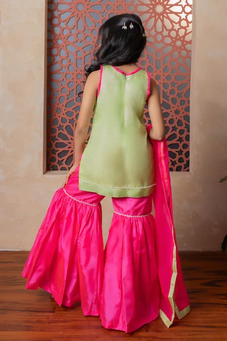 Shop Kirti Agarwal - Pret N Couture Green Silk, Cotton, Organza Embroidery Designer Pink And Tunic Sharara Set at Aza Fashions Shop_Kirti Agarwal - Pret N Couture_Green Silk, Cotton, Organza Embroidery Designer Pink And Tunic Sharara Set _at_Aza_Fashions