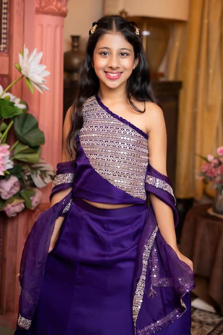 Buy Kirti Agarwal - Pret N Couture Purple Silk , Silk, Sequins, Embroidery Designer Lehenga Set Buy_Kirti Agarwal - Pret N Couture_Purple Silk , Silk, Sequins, Embroidery Designer Lehenga Set