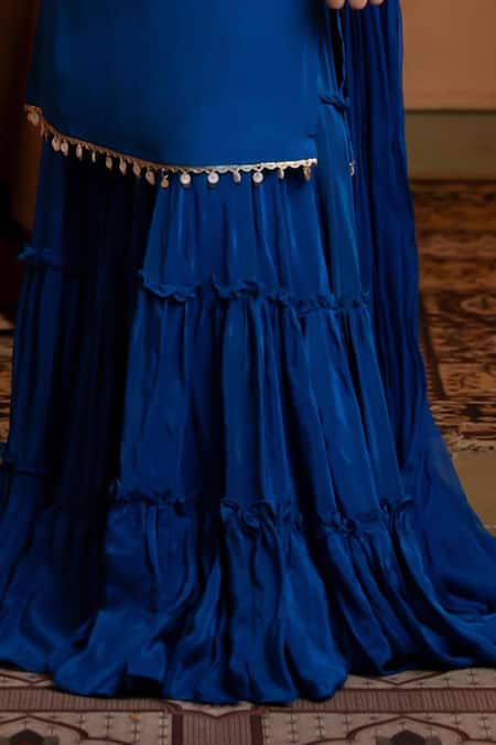 Kirti Agarwal - Pret N Couture Blue Crepe, Chiffon Sequins Royal Tunic Set Online at Aza Fashions Kirti Agarwal - Pret N Couture_Blue Crepe, Chiffon Sequins Royal Tunic Set _Online_at_Aza_Fashions