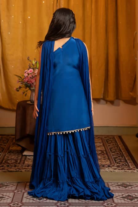 Shop Kirti Agarwal - Pret N Couture Blue Crepe, Chiffon Sequins Royal Tunic Set at Aza Fashions Shop_Kirti Agarwal - Pret N Couture_Blue Crepe, Chiffon Sequins Royal Tunic Set _at_Aza_Fashions