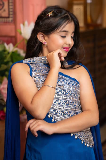 Shop Kirti Agarwal - Pret N Couture Blue Crepe, Chiffon Sequins Royal Tunic Set Online at Aza Fashions Shop_Kirti Agarwal - Pret N Couture_Blue Crepe, Chiffon Sequins Royal Tunic Set _Online_at_Aza_Fashions