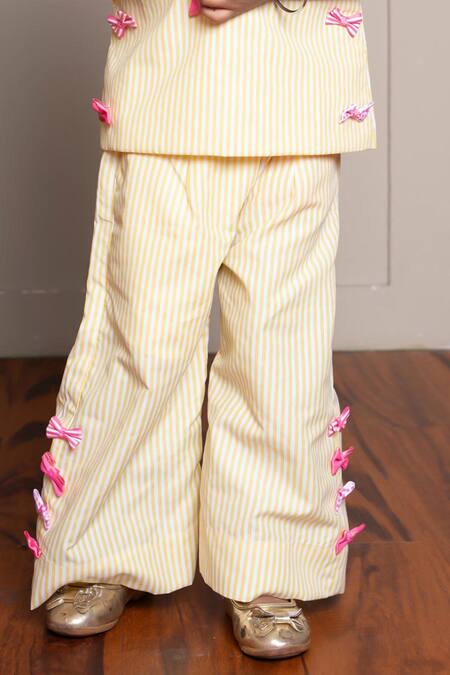 Kirti Agarwal - Pret N Couture Yellow Cotton Bows Striped Top And Palazzo Set at Aza Fashions Kirti Agarwal - Pret N Couture_Yellow Cotton Bows Striped Top And Palazzo Set _at_Aza_Fashions