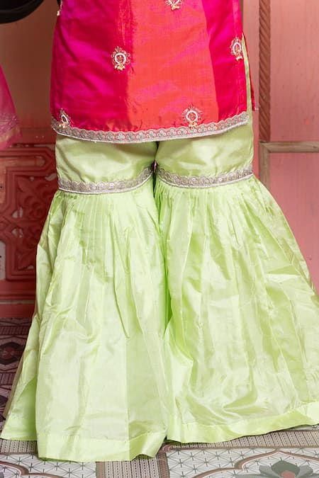 Buy Kirti Agarwal - Pret N Couture Pink Silk, Organza Embroidery And Green Kurta Sharara Set Online at Aza Fashions Buy_Kirti Agarwal - Pret N Couture_Pink Silk, Organza Embroidery And Green Kurta Sharara Set _Online_at_Aza_Fashions