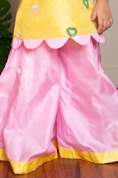 Shop Kirti Agarwal - Pret N Couture Yellow Silk Embroidery And Pink Tunic Palazzo Set Online at Aza Fashions Shop_Kirti Agarwal - Pret N Couture_Yellow Silk Embroidery And Pink Tunic Palazzo Set _Online_at_Aza_Fashions