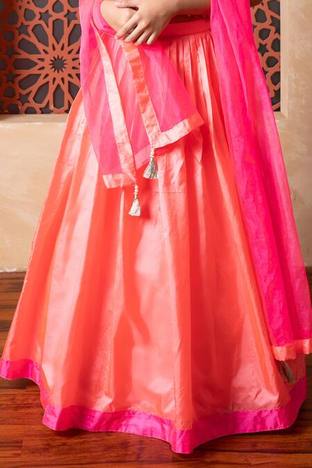 Kirti Agarwal - Pret N Couture Pink Silk, Organza Embroidery And Orange Lehenga Set Online at Aza Fashions Kirti Agarwal - Pret N Couture_Pink Silk, Organza Embroidery And Orange Lehenga Set _Online_at_Aza_Fashions