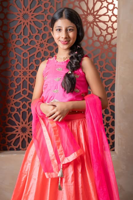 Buy Kirti Agarwal - Pret N Couture Pink Silk, Organza Embroidery And Orange Lehenga Set Online at Aza Fashions Buy_Kirti Agarwal - Pret N Couture_Pink Silk, Organza Embroidery And Orange Lehenga Set _Online_at_Aza_Fashions