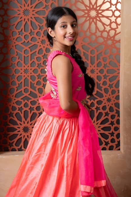 Kirti Agarwal - Pret N Couture Pink Silk, Organza Embroidery And Orange Lehenga Set at Aza Fashions Kirti Agarwal - Pret N Couture_Pink Silk, Organza Embroidery And Orange Lehenga Set _at_Aza_Fashions