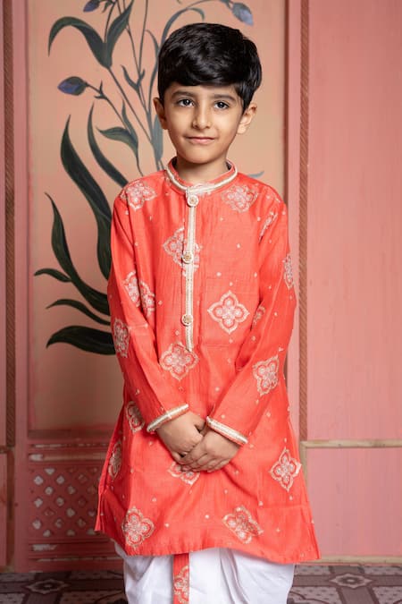 Kirti Agarwal - Pret N Couture_Orange Chanderi, Cotton, Silk Embroidery Kurta And Dhoti Pant Set _Online_at_Aza_Fashions