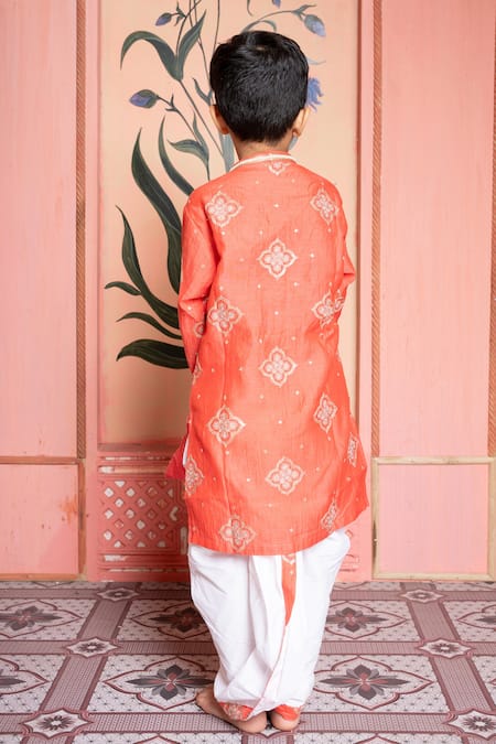 Shop_Kirti Agarwal - Pret N Couture_Orange Chanderi, Cotton, Silk Embroidery Kurta And Dhoti Pant Set _at_Aza_Fashions