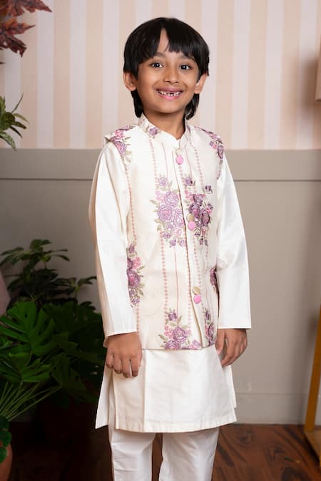 Shop_Kirti Agarwal - Pret N Couture_Ivory Silk Embroidery Kurta Set With Nehru Jacket _Online_at_Aza_Fashions