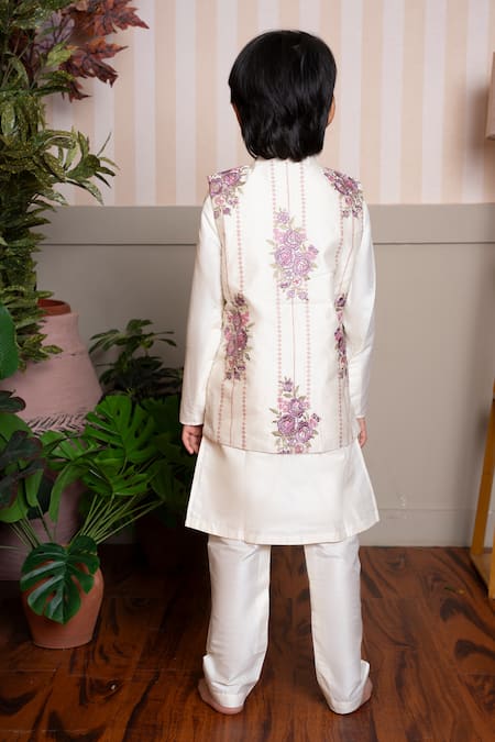 Kirti Agarwal - Pret N Couture Ivory Silk Kurta Set with Nehru Jacket 