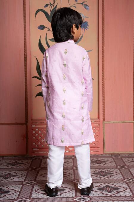 Buy_Kirti Agarwal - Pret N Couture_Blush Chanderi, Cotton, Silk Embroidery Kurta And Churidar Set _Online_at_Aza_Fashions
